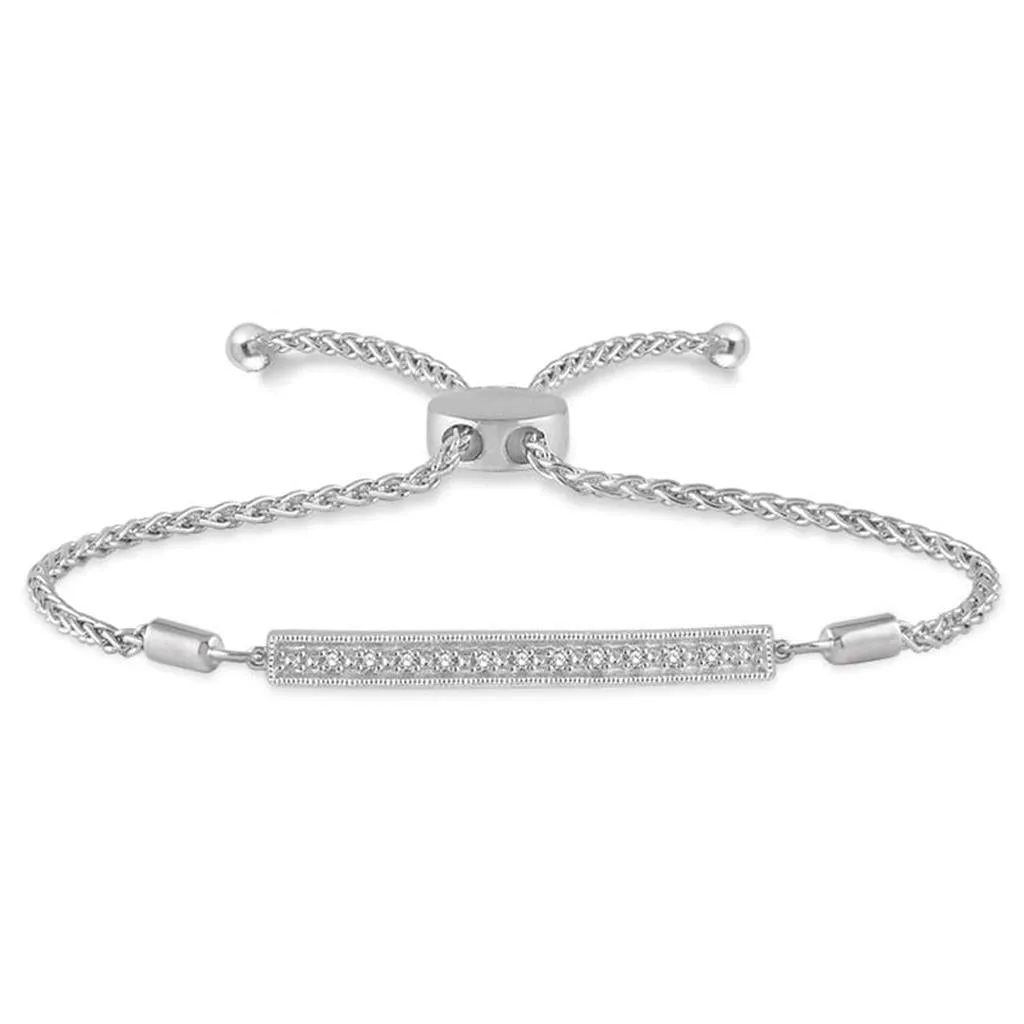 Sterling Silver Natural Diamonds Bar Bolo Bracelet