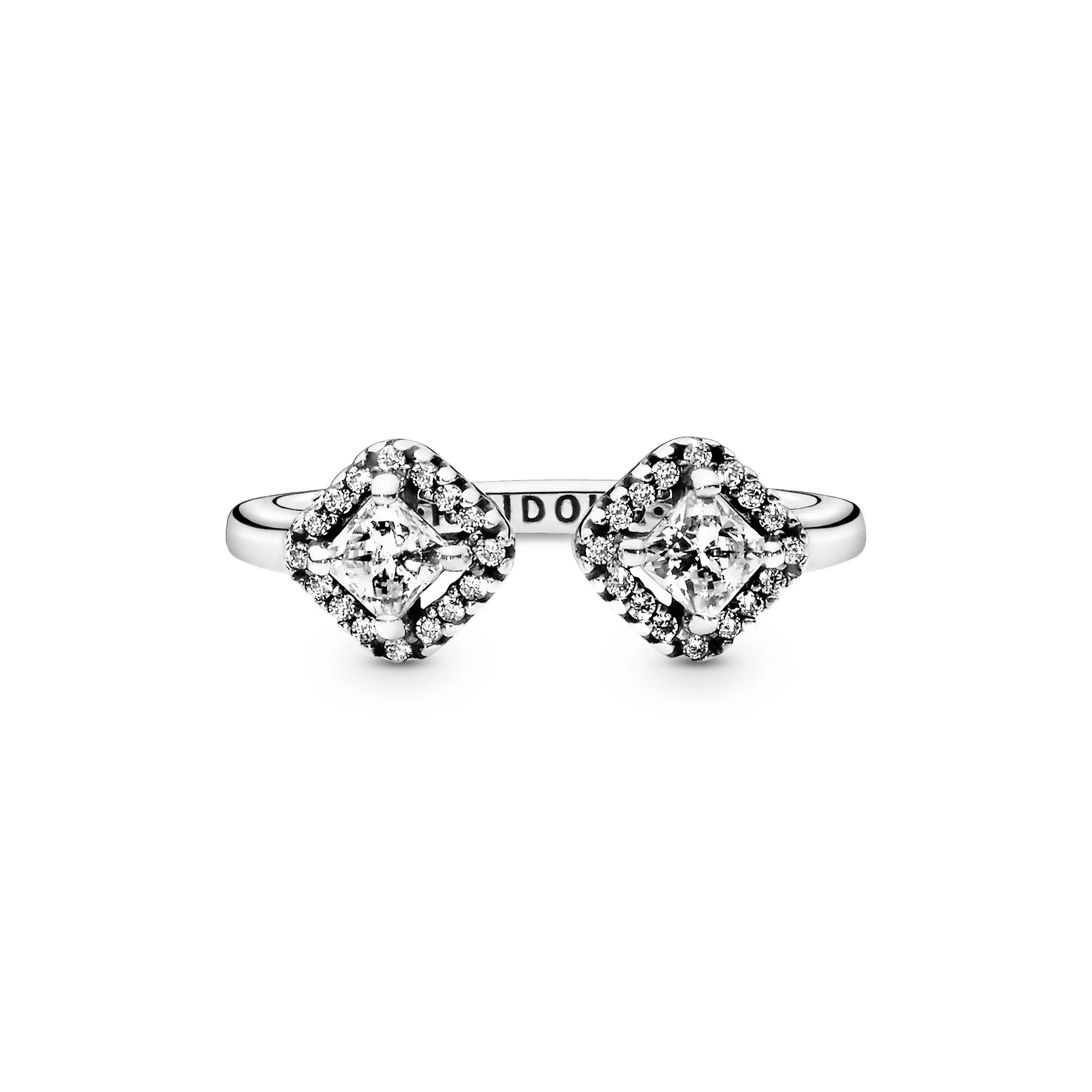 Sterling silver open ring with clear cubic zirconia