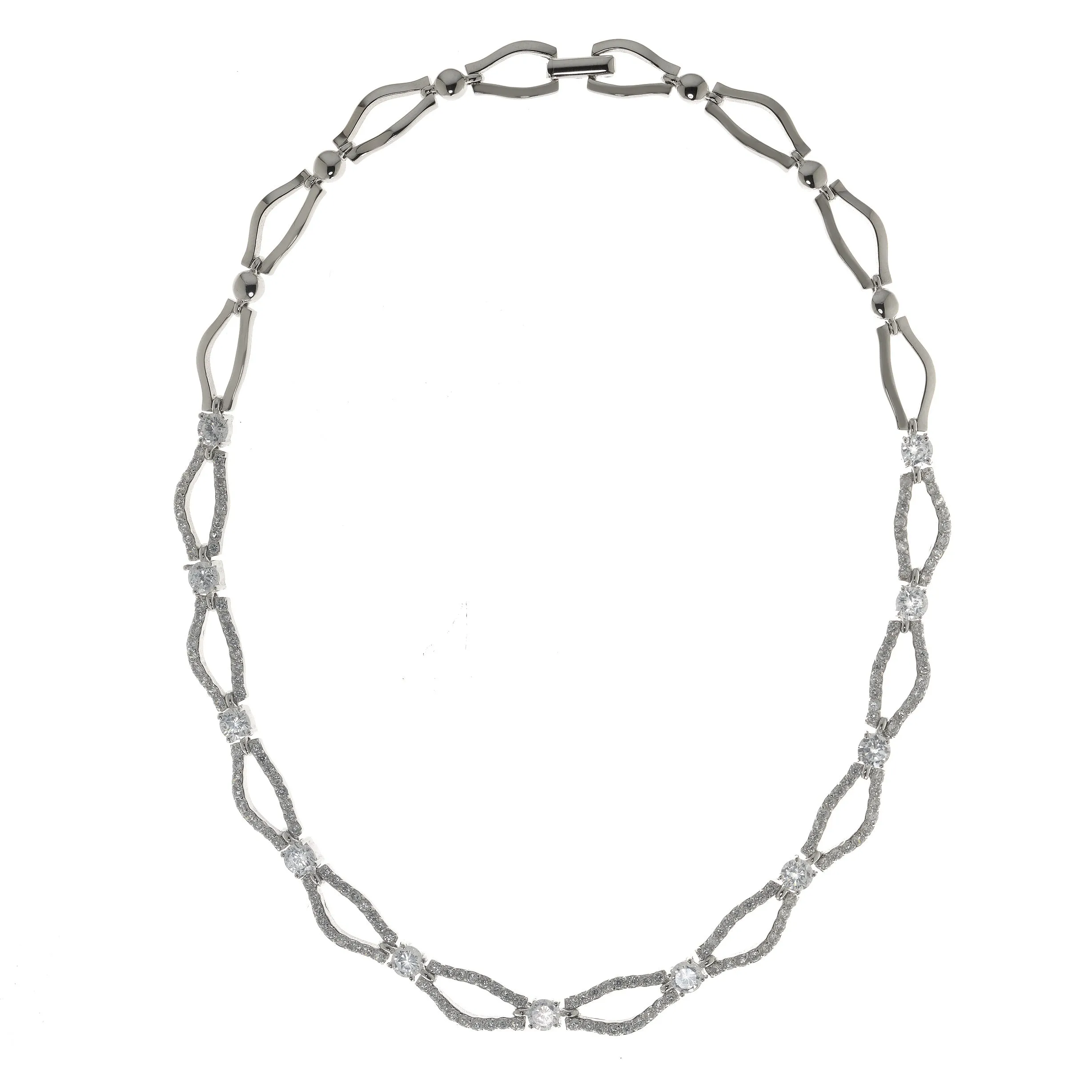 Sterling Silver Pave CZ Link Ncklaces