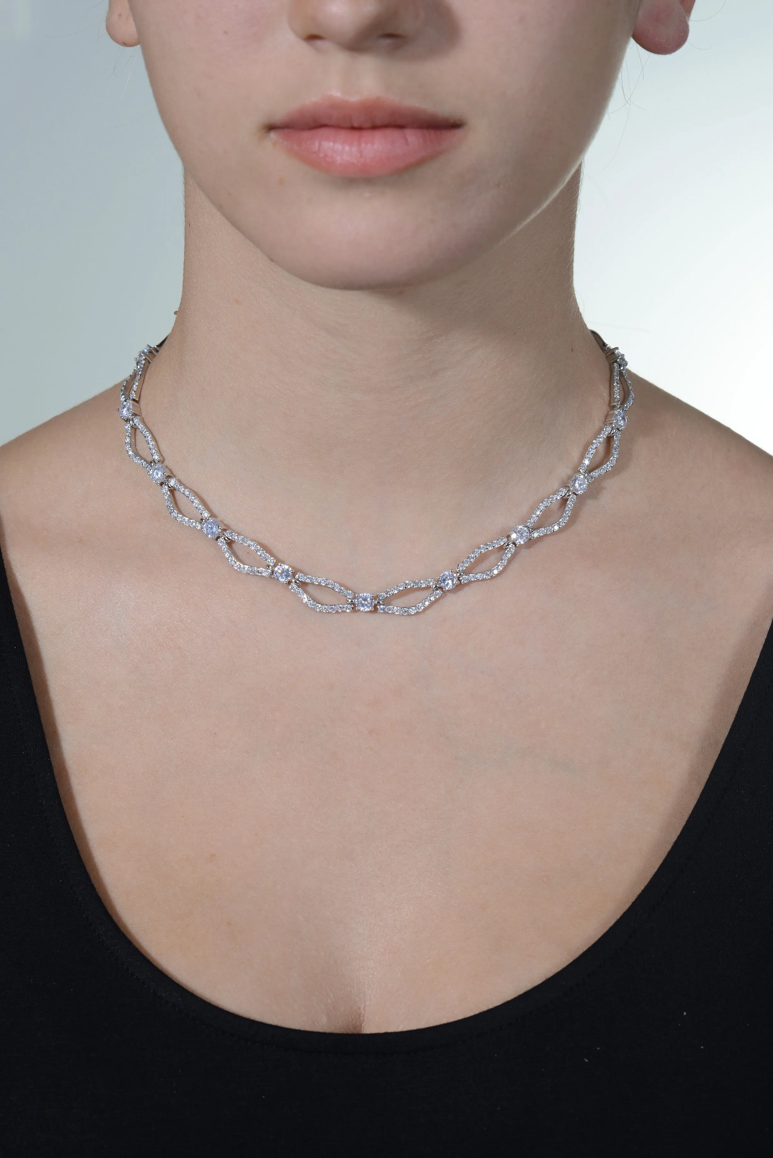 Sterling Silver Pave CZ Link Ncklaces