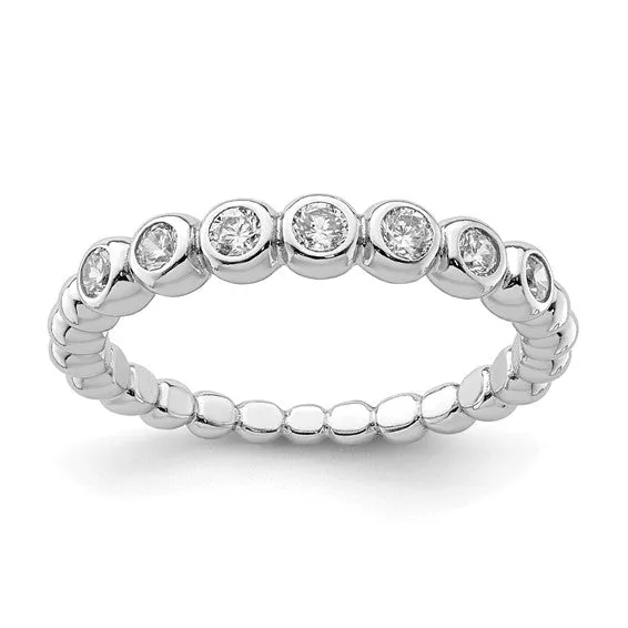 Sterling Silver Rhodium Plated CZ Bubble Band