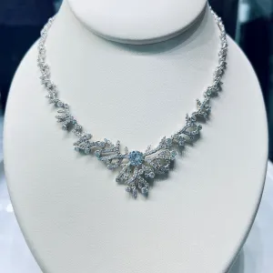 Sterling Silver Rhodium Plated Fancy CZ Bridal Necklace