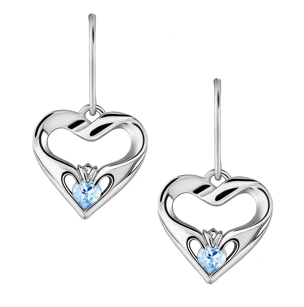 Sterling Silver Sky Blue CZ UES-16436SB Modern Claddagh Earrings