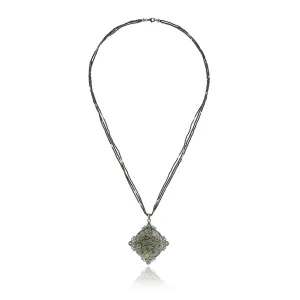 Sterling Silver Statement Necklace with Blue Topaz, Green Agate, Black Spinel Beads & Hematite Beads