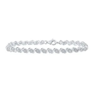 Sterling Silver Womens Round Diamond Fashion Bracelet 1/10 Cttw