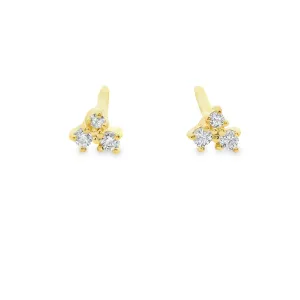 Sterling Silver Yellow Gold Plated Triple Cubic Zirconia Cluster Stud Earrings