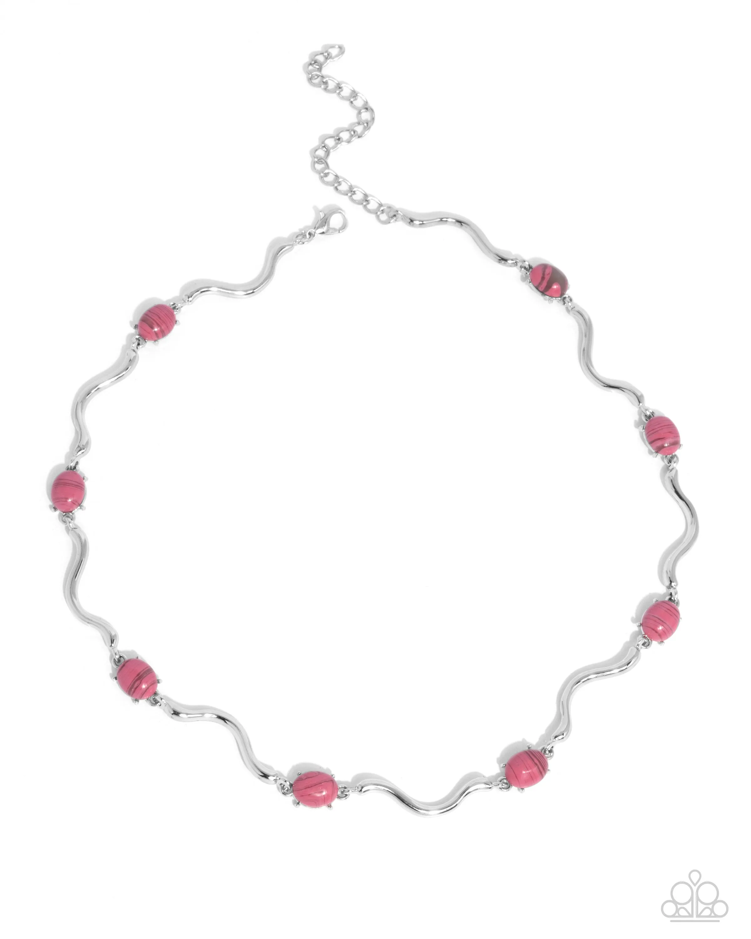 Striped Season - Pink - Striped Bead Wavy Bar Paparazzi Short Necklace