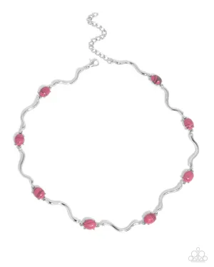 Striped Season - Pink - Striped Bead Wavy Bar Paparazzi Short Necklace