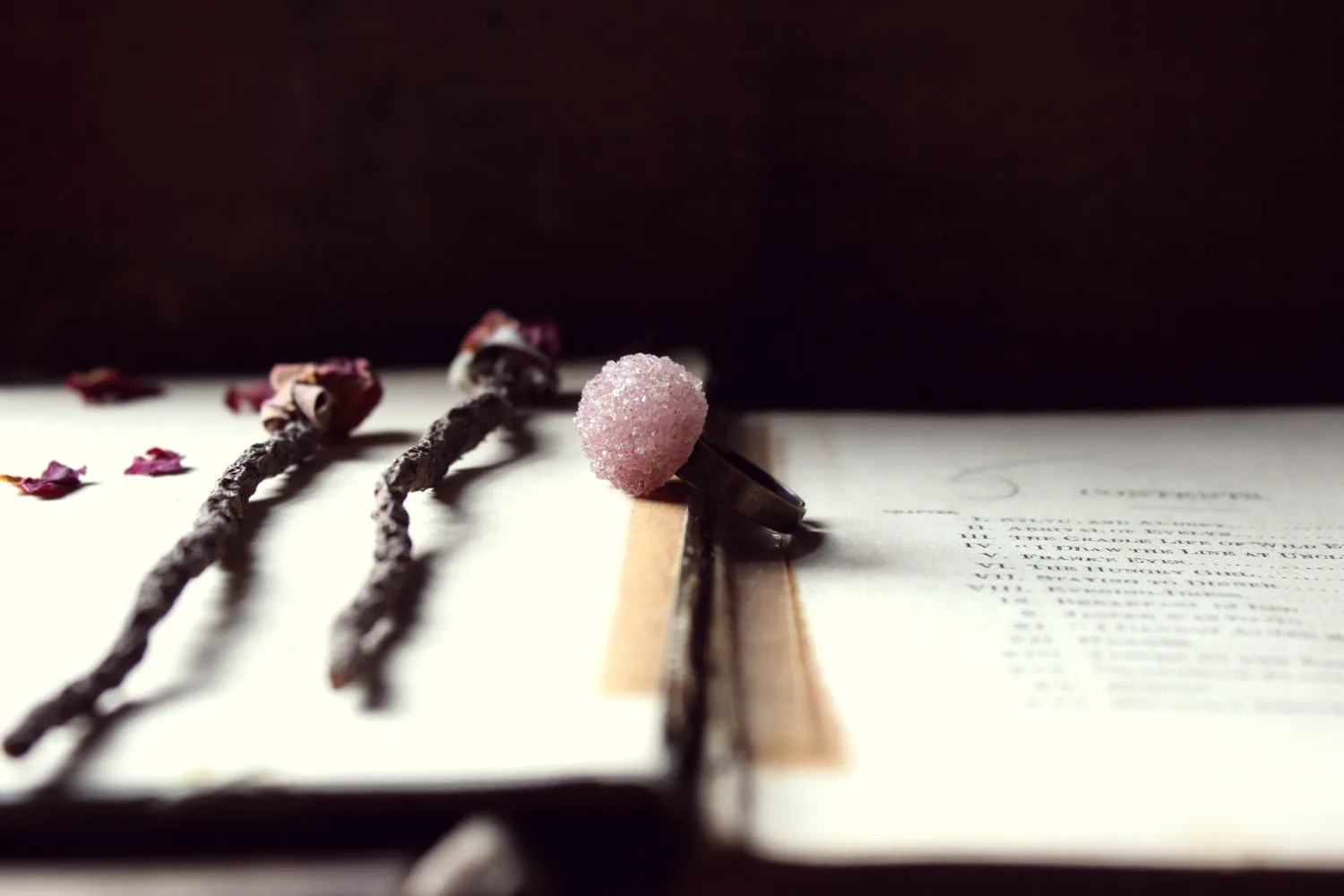 Sugar Rose. Raspberry Amethyst Drusy Crystal Cluster Ring.