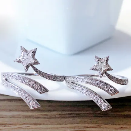 Super Fairy Design Five-Pointed Star Ring With Sparkly Stones Silver