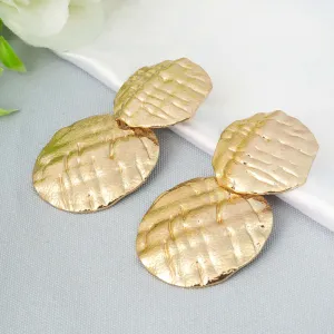 Textured Gold Coin Dangling Earrings