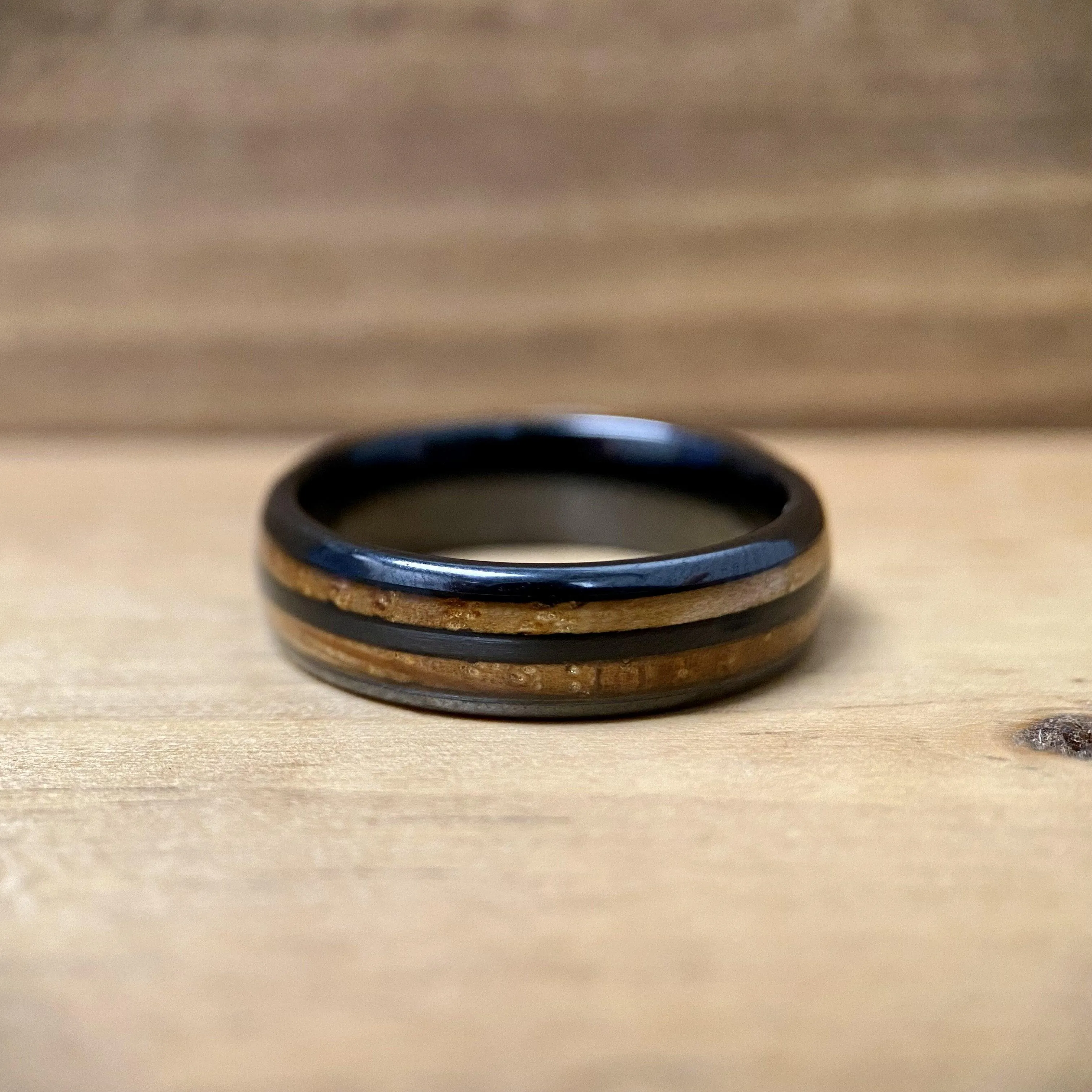 “The Blue Grass Mini” 6mm Kentucky Straight Bourbon Whiskey Barrel Black Ceramic Ring