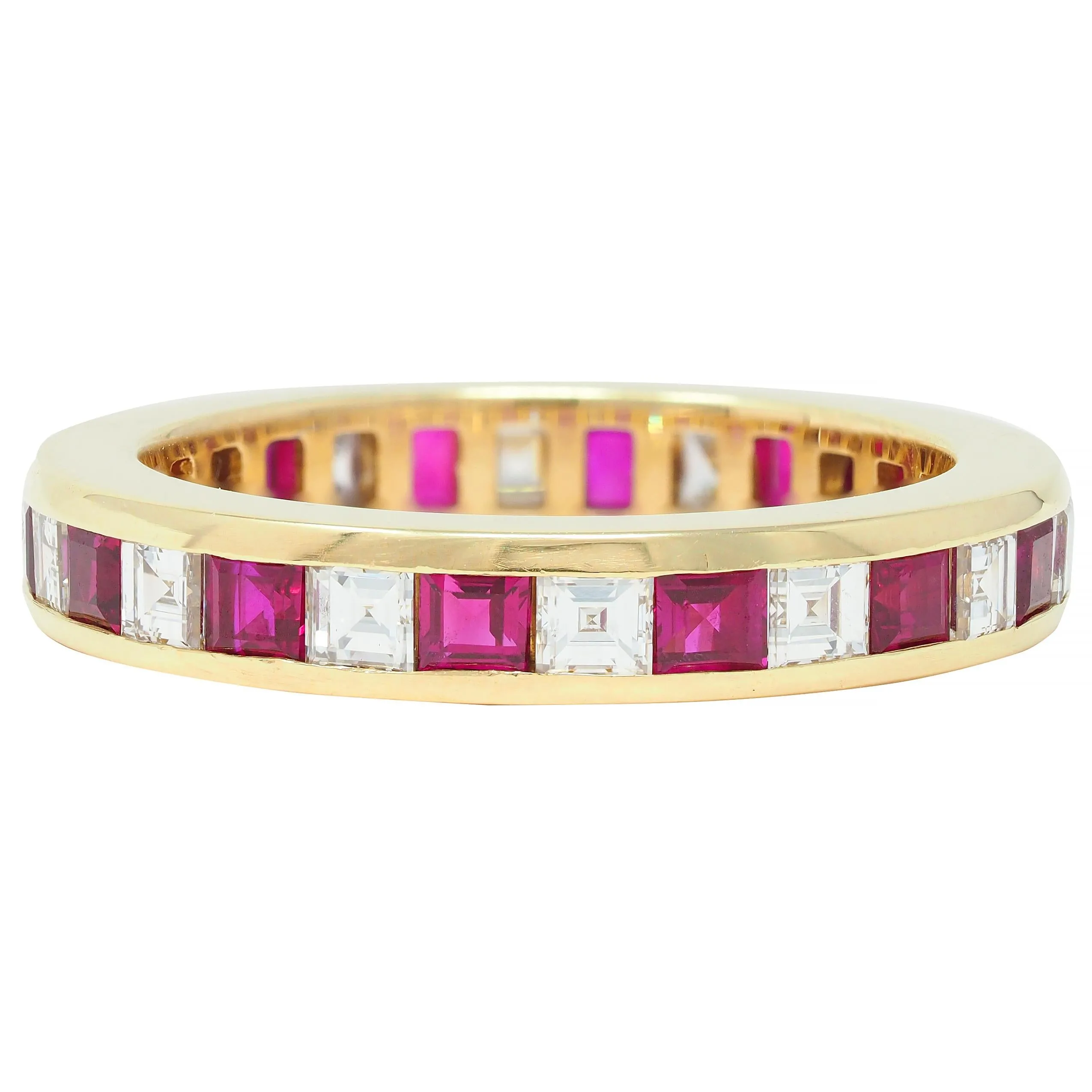 Tiffany & Co. 1.94 CTW Step Cut Diamond Ruby 18 Karat Yellow Gold Vintage Eternity Channel Band Ring