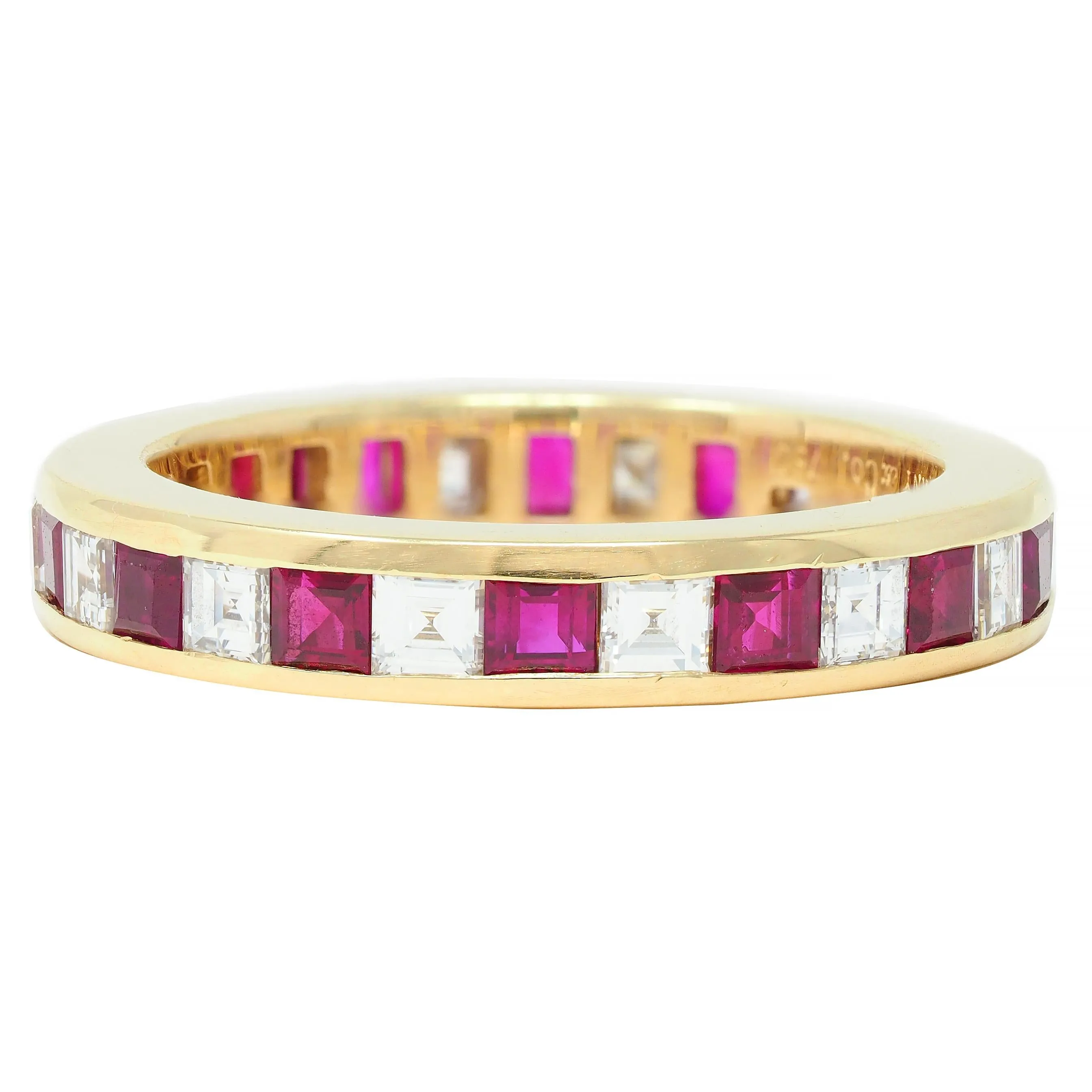 Tiffany & Co. 1.94 CTW Step Cut Diamond Ruby 18 Karat Yellow Gold Vintage Eternity Channel Band Ring