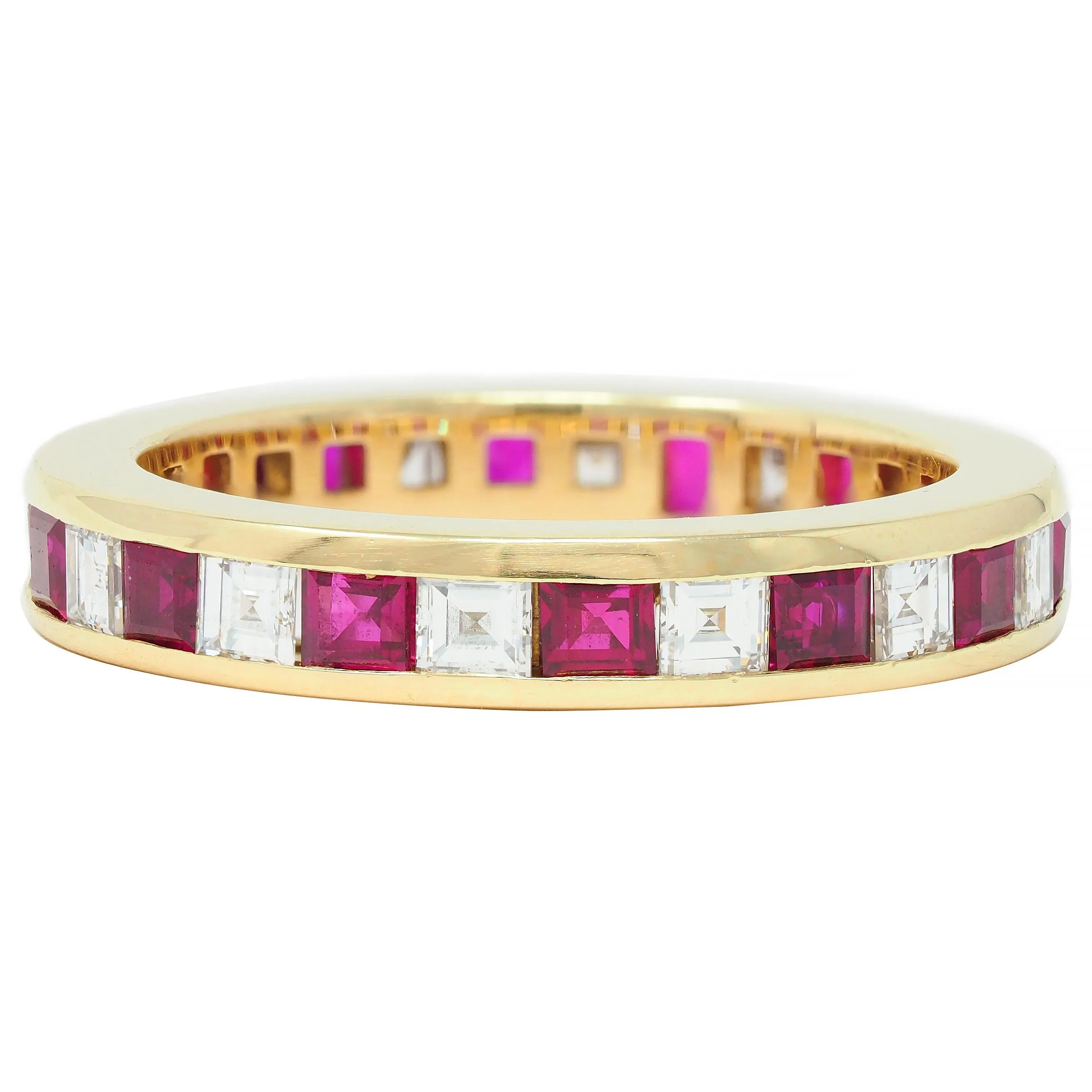 Tiffany & Co. 1.94 CTW Step Cut Diamond Ruby 18 Karat Yellow Gold Vintage Eternity Channel Band Ring
