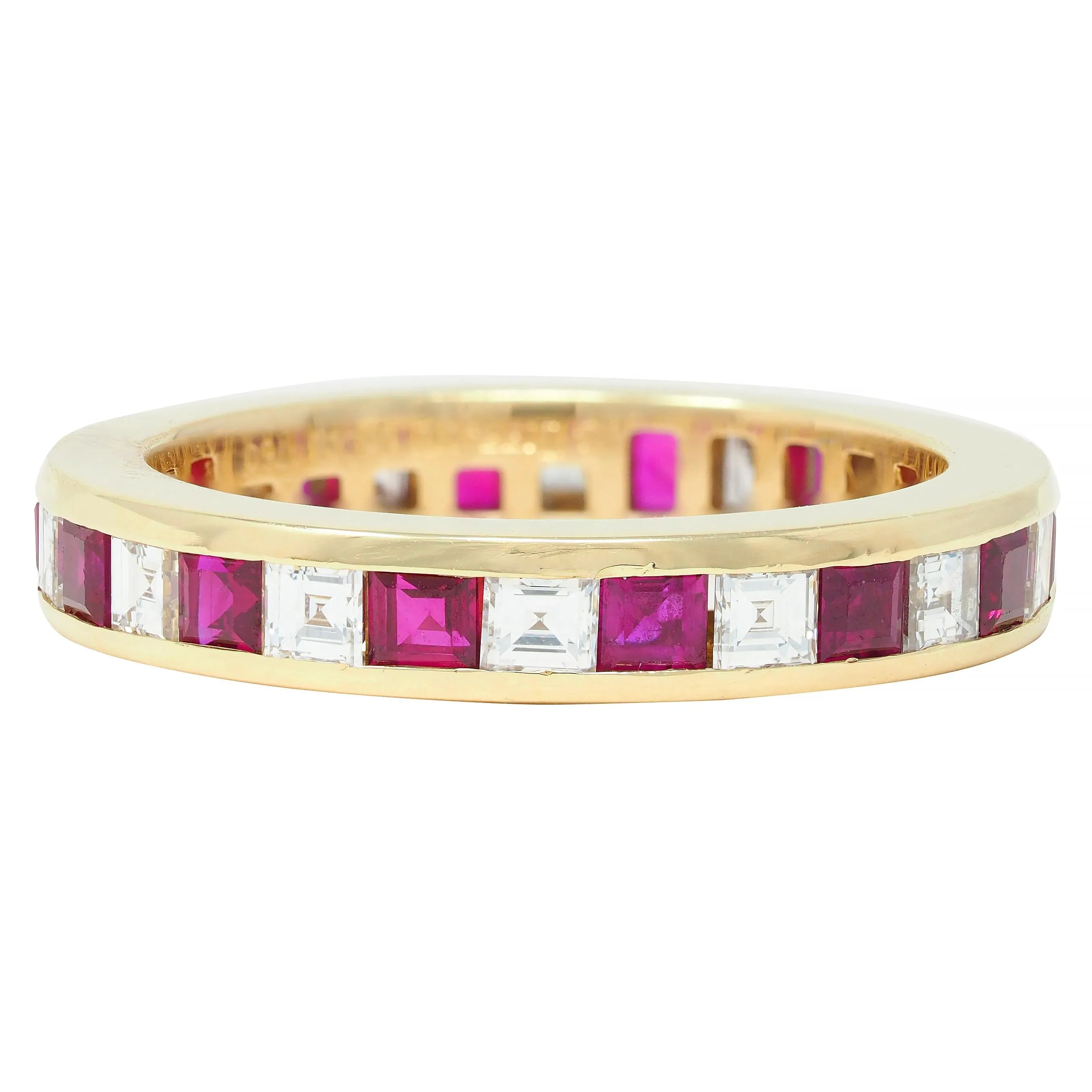 Tiffany & Co. 1.94 CTW Step Cut Diamond Ruby 18 Karat Yellow Gold Vintage Eternity Channel Band Ring