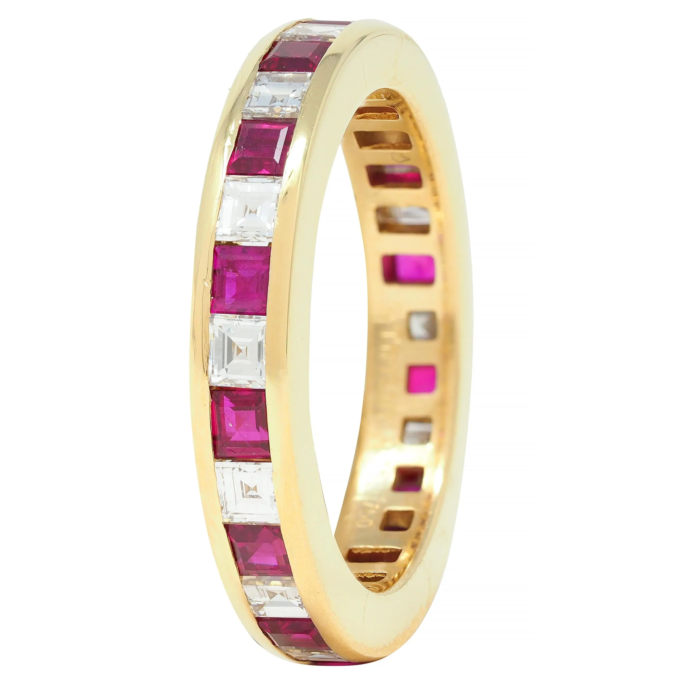 Tiffany & Co. 1.94 CTW Step Cut Diamond Ruby 18 Karat Yellow Gold Vintage Eternity Channel Band Ring