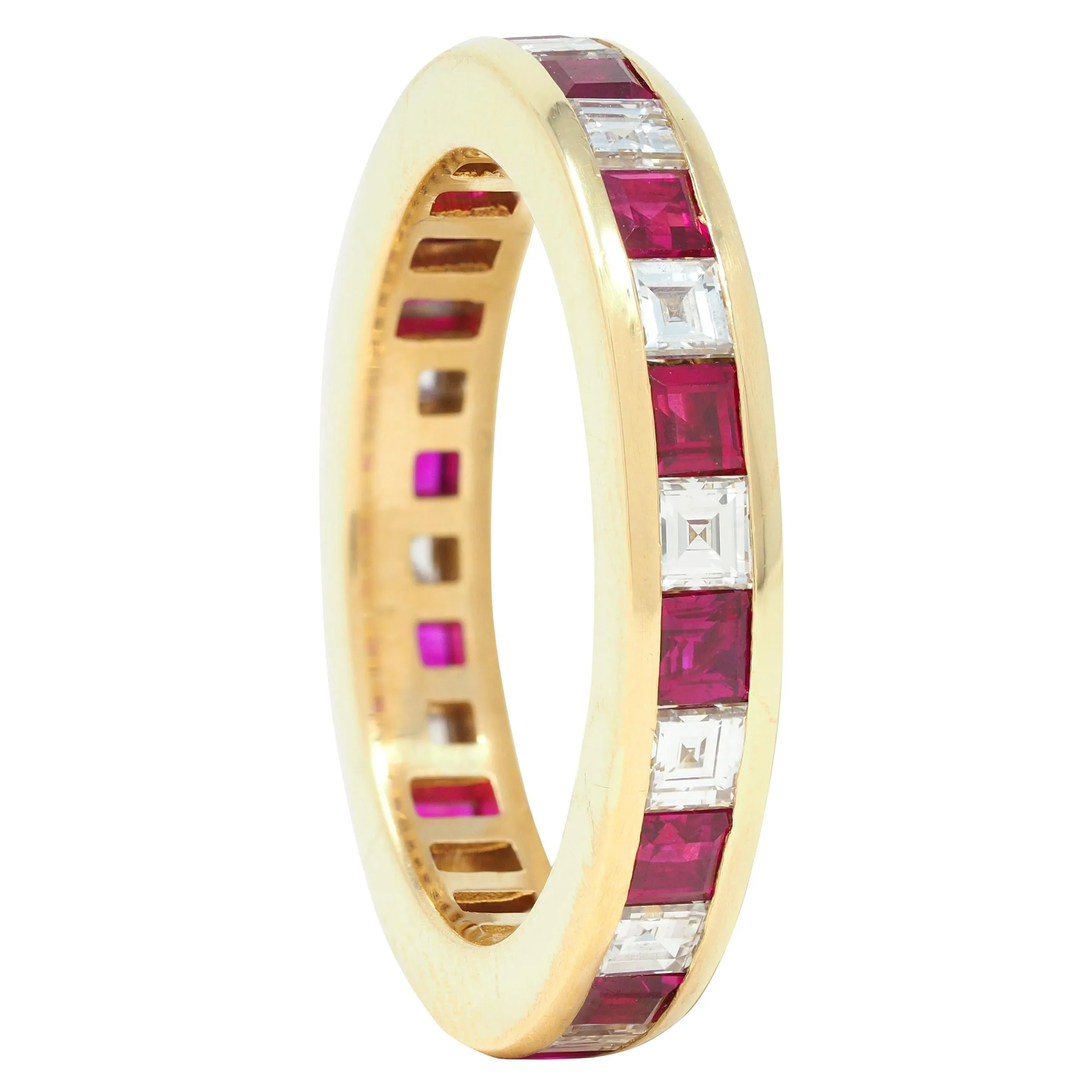 Tiffany & Co. 1.94 CTW Step Cut Diamond Ruby 18 Karat Yellow Gold Vintage Eternity Channel Band Ring