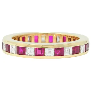 Tiffany & Co. 1.94 CTW Step Cut Diamond Ruby 18 Karat Yellow Gold Vintage Eternity Channel Band Ring