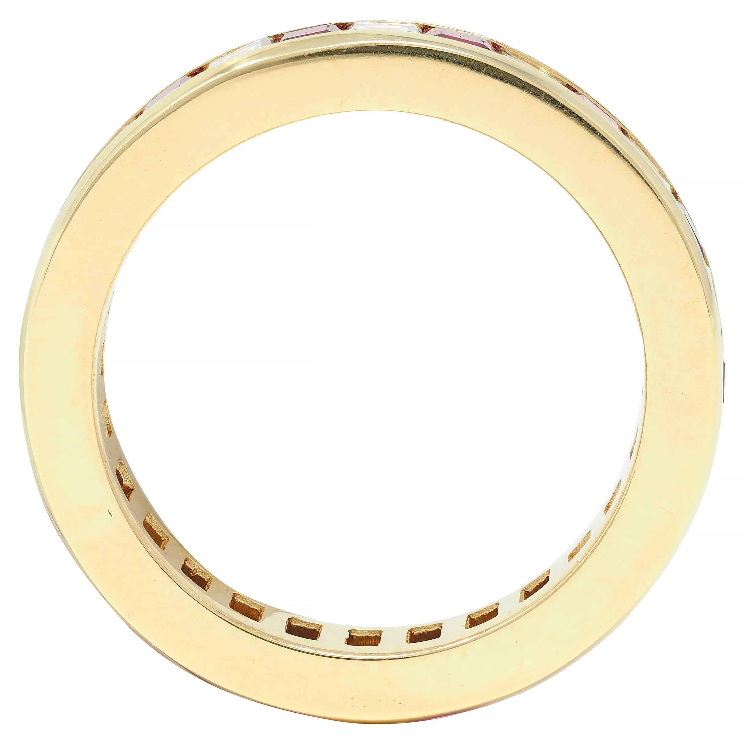 Tiffany & Co. 1.94 CTW Step Cut Diamond Ruby 18 Karat Yellow Gold Vintage Eternity Channel Band Ring