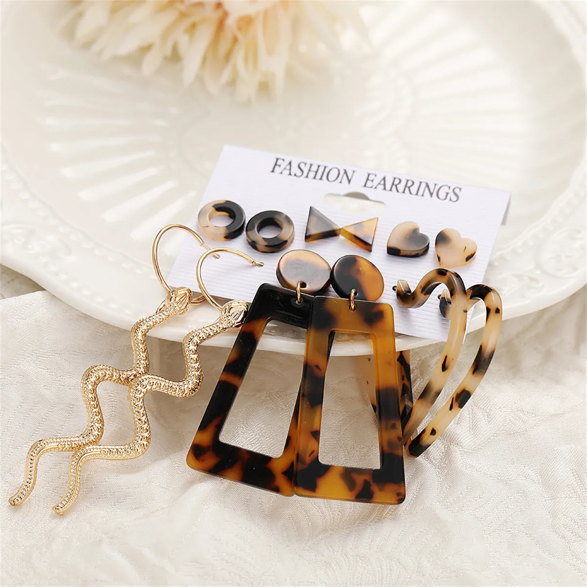 Tortoiseshell & 18K Gold-Plated Snake Earrings Set