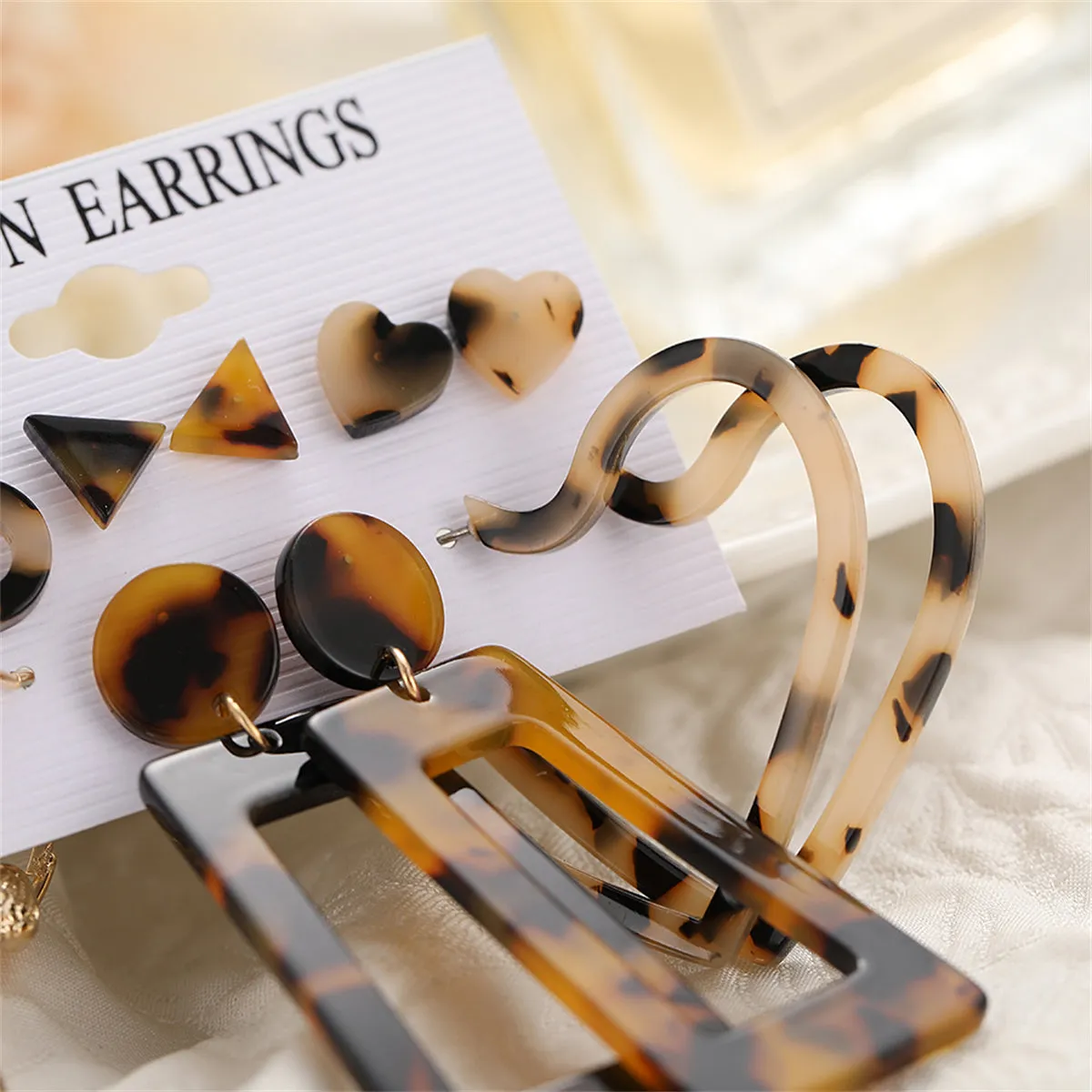 Tortoiseshell & 18K Gold-Plated Snake Earrings Set