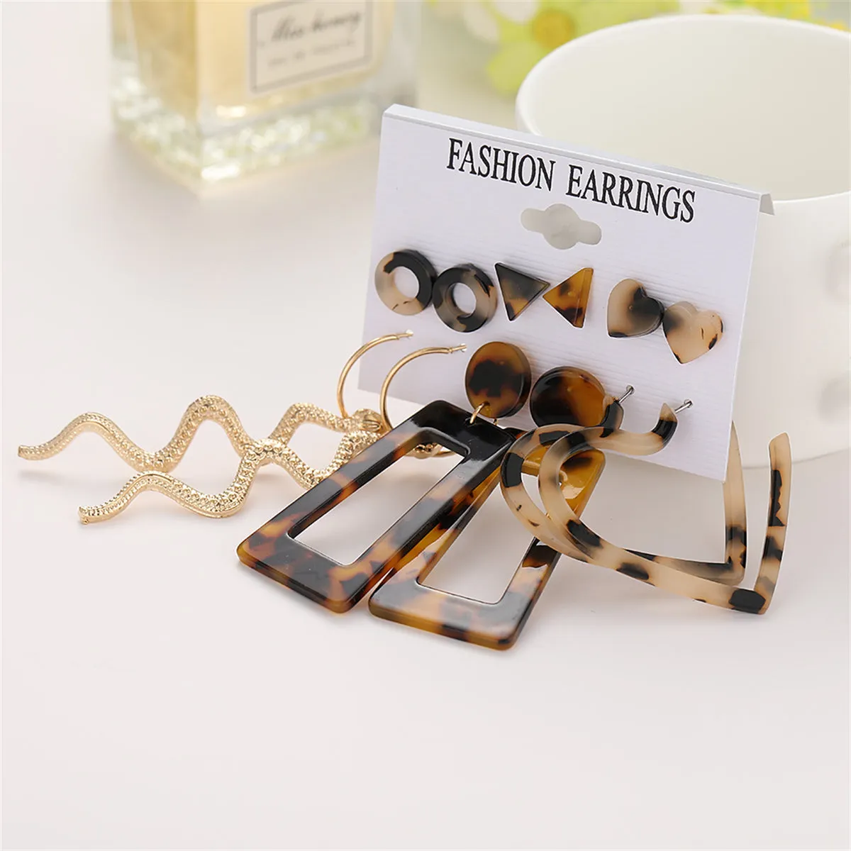 Tortoiseshell & 18K Gold-Plated Snake Earrings Set