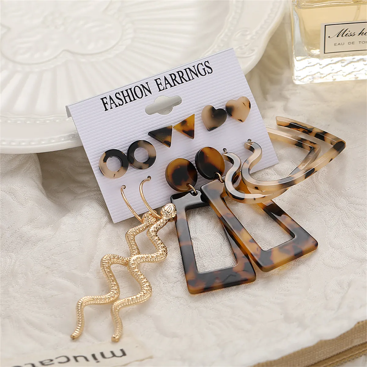 Tortoiseshell & 18K Gold-Plated Snake Earrings Set