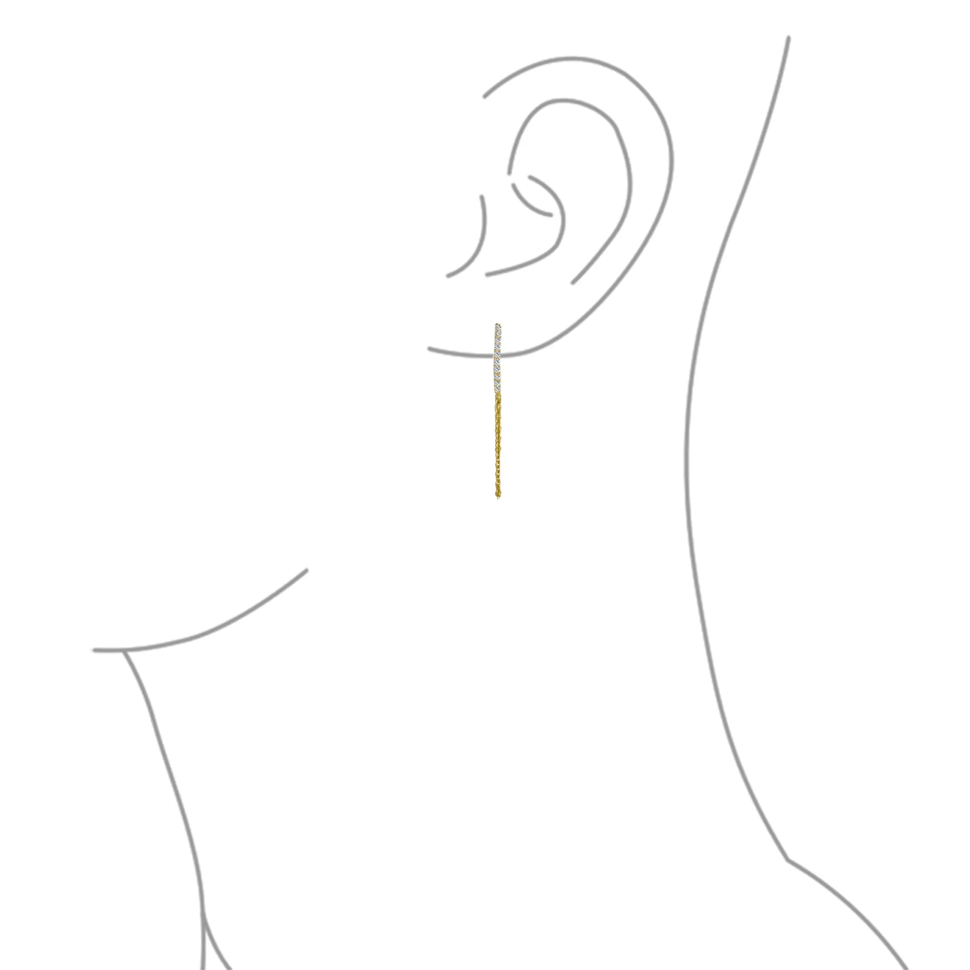 Trendy CZ Stud Earrings with Double Chain Huggie Hoop 14K Gold Sterling Silver