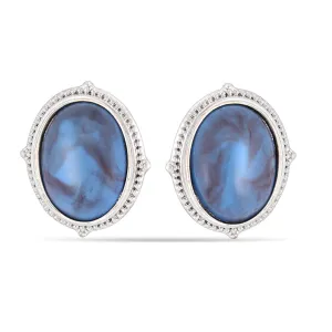 TURQUOISE BLUE OVAL STUD EARRINGS #QE07387ANT SIL TRQ (IC20)
