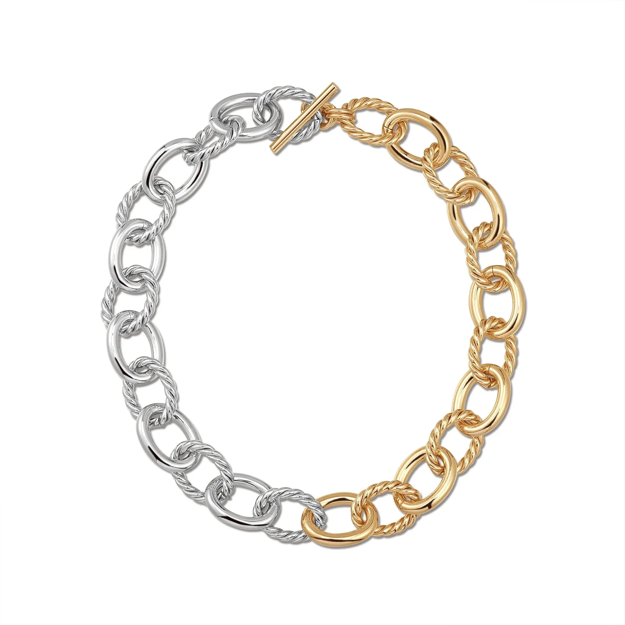 Two Toned Xl Alternating Twisted Link Toggle Necklace