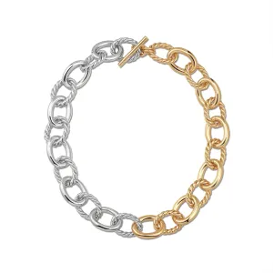 Two Toned Xl Alternating Twisted Link Toggle Necklace