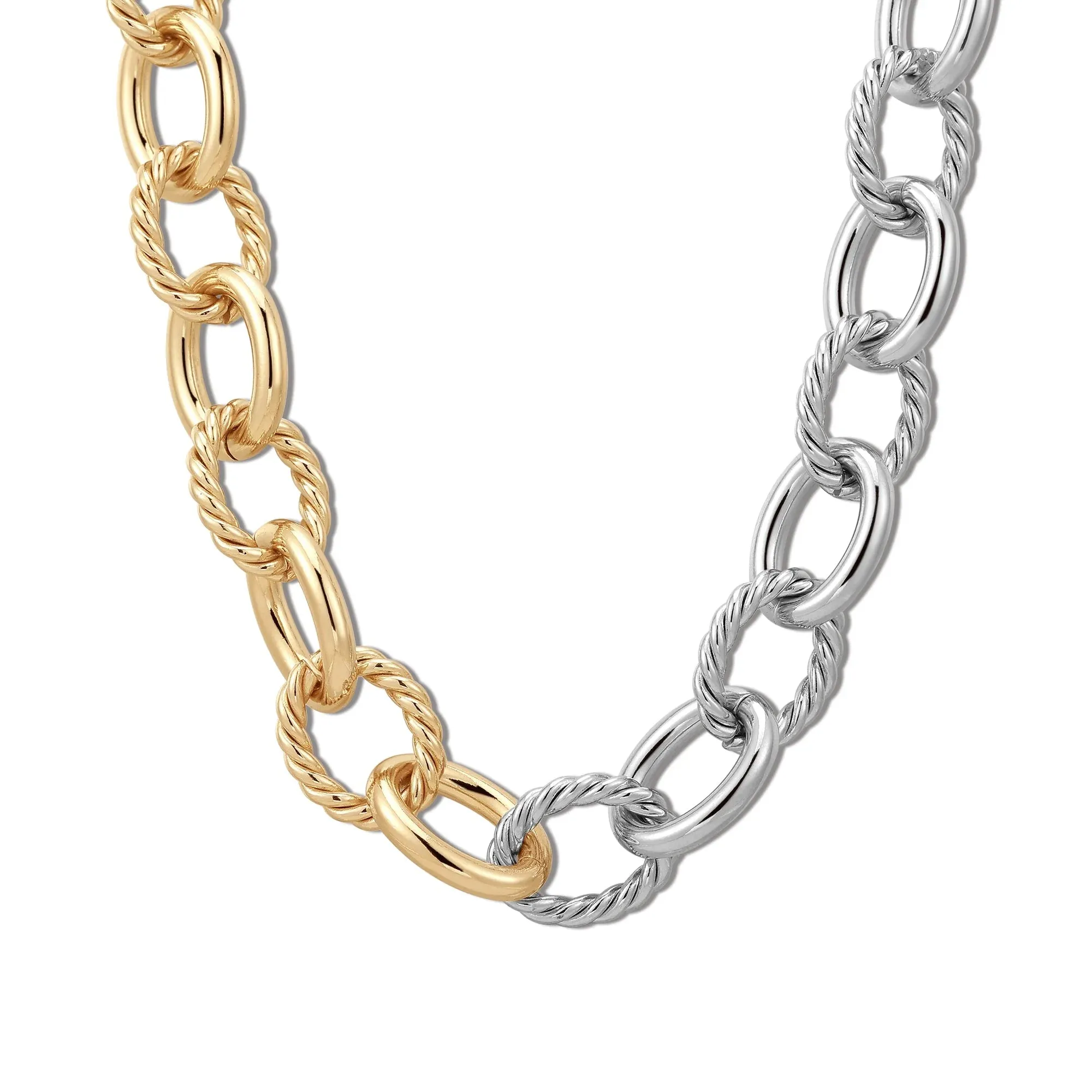 Two Toned Xl Alternating Twisted Link Toggle Necklace