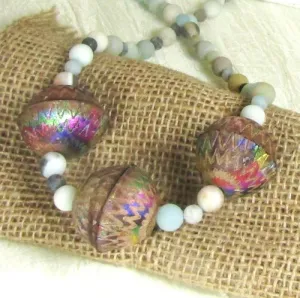 unique Amazonite & Rainbow Leather Necklace