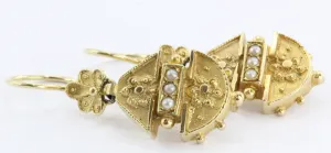 Victorian Style 14K Gold Seed Pearl Dangle Earrings