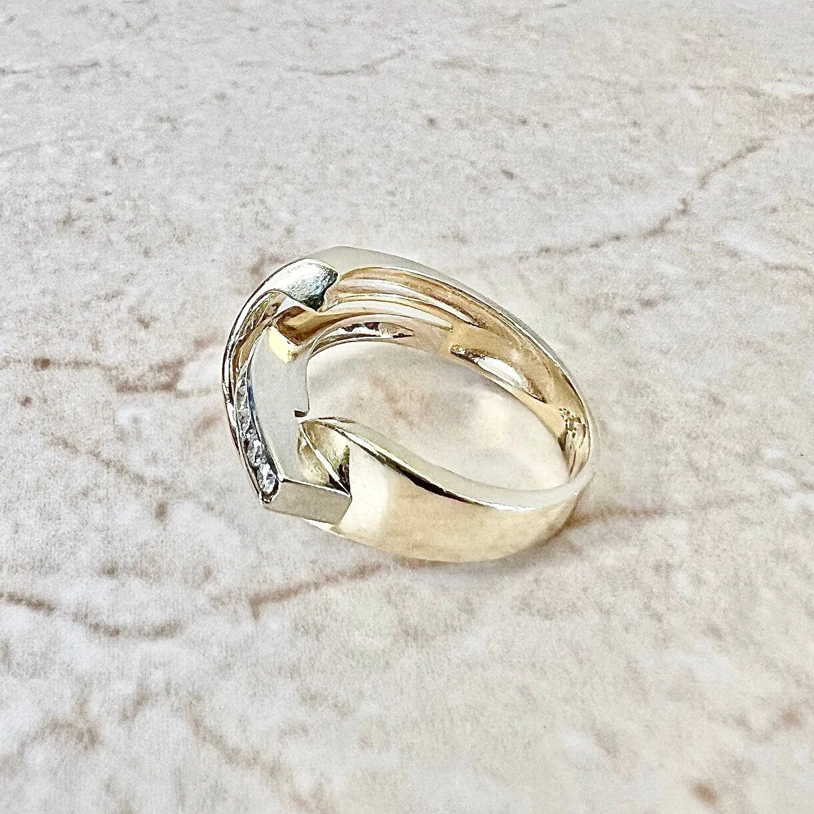 Vintage 14 Karat Two-Tone Gold Diamond Crossover Band Ring