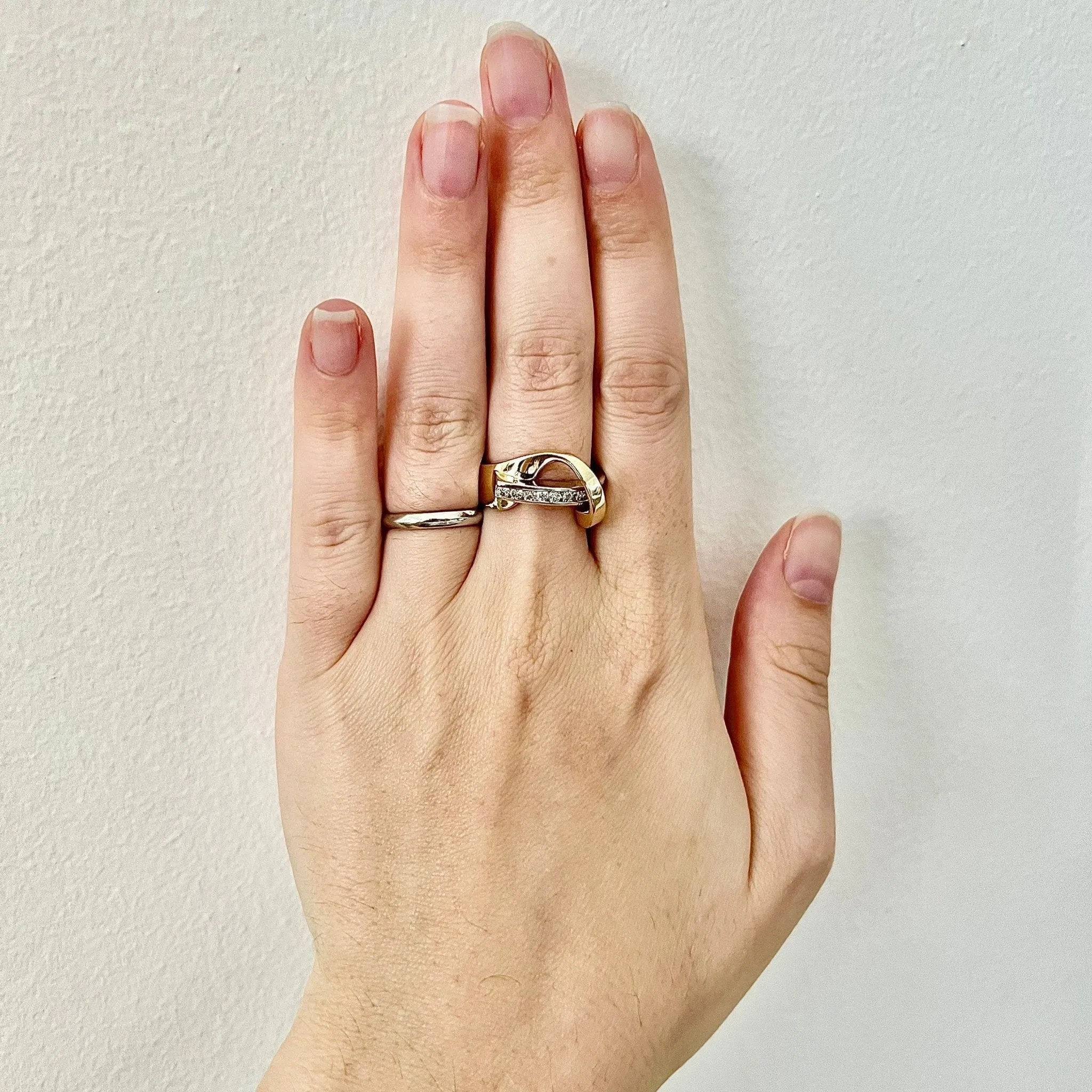 Vintage 14 Karat Two-Tone Gold Diamond Crossover Band Ring