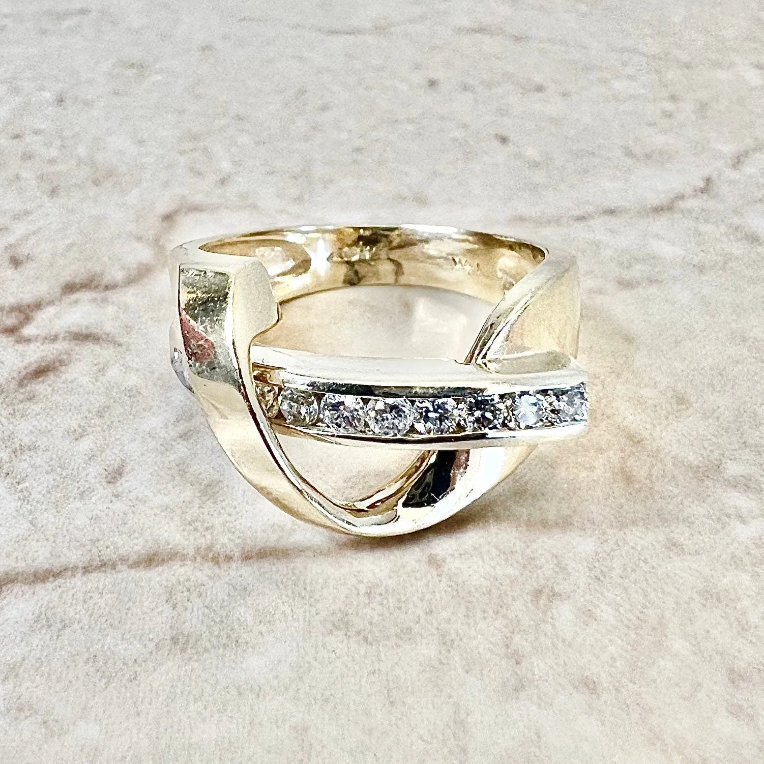 Vintage 14 Karat Two-Tone Gold Diamond Crossover Band Ring