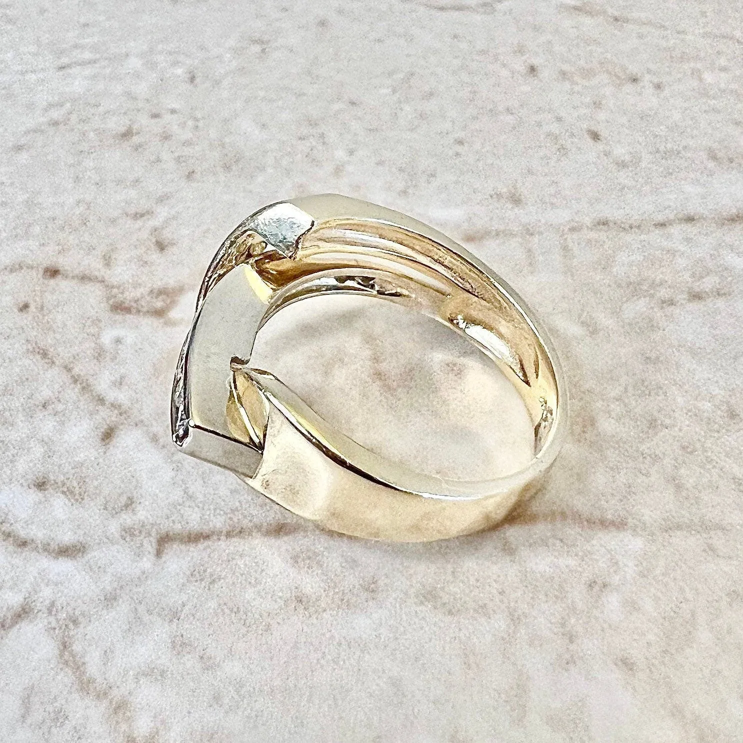 Vintage 14 Karat Two-Tone Gold Diamond Crossover Band Ring