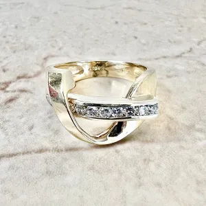 Vintage 14 Karat Two-Tone Gold Diamond Crossover Band Ring