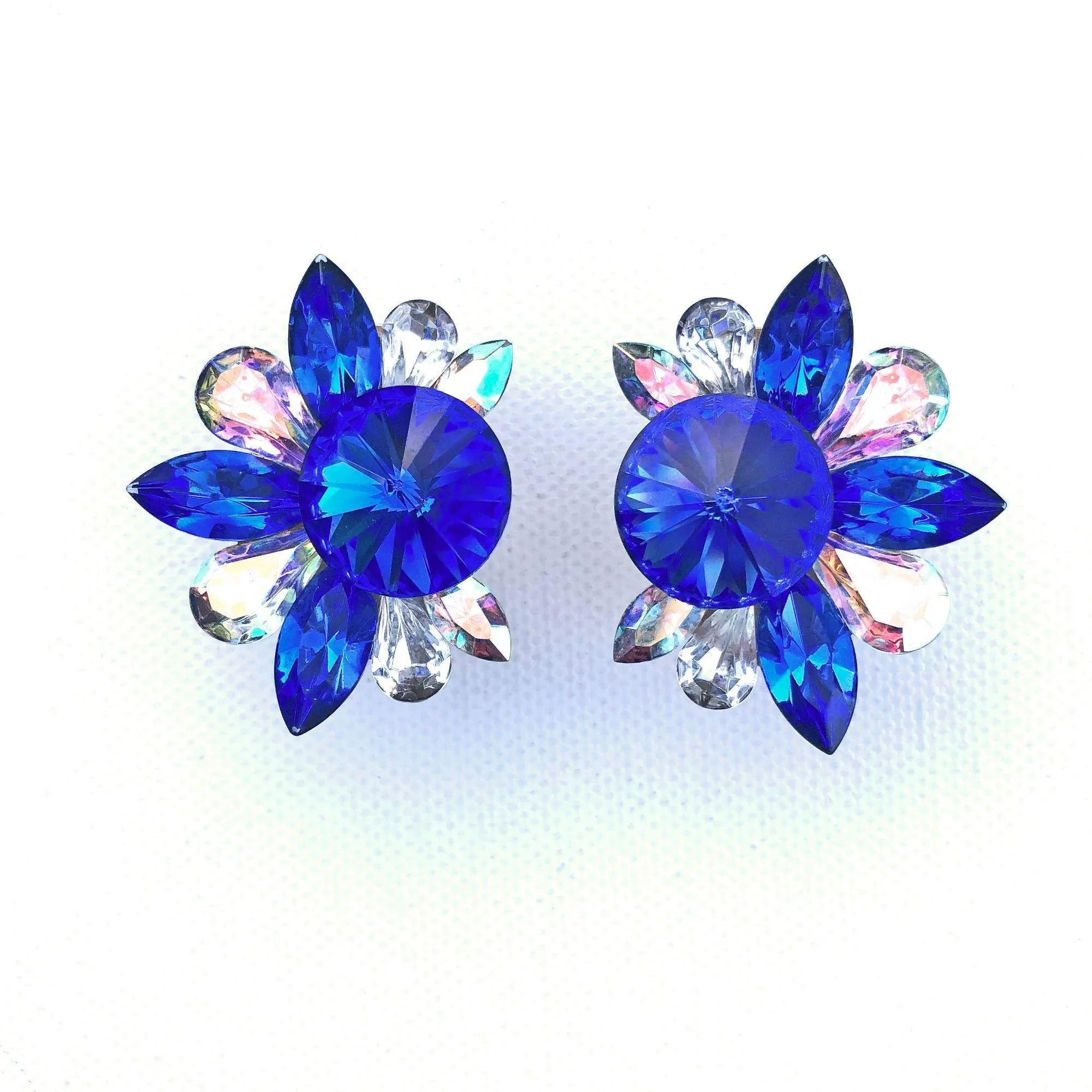 Vintage 1980s Blue and Aurora Borealis Statement Earrings