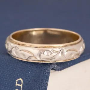 Vintage 2-Tone Floral Motif Wedding Band