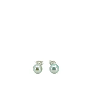 Vintage Modern Blue Akoya Saltwater Cultured Pearl Pierced Earrings- Sterling Silver