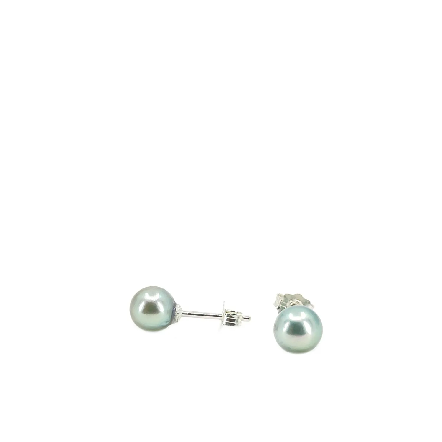 Vintage Modern Blue Akoya Saltwater Cultured Pearl Pierced Earrings- Sterling Silver