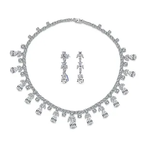 Vintage Teardrop Cubic Zirconia Necklace & Earrings Jewelry Set for Bridal Party