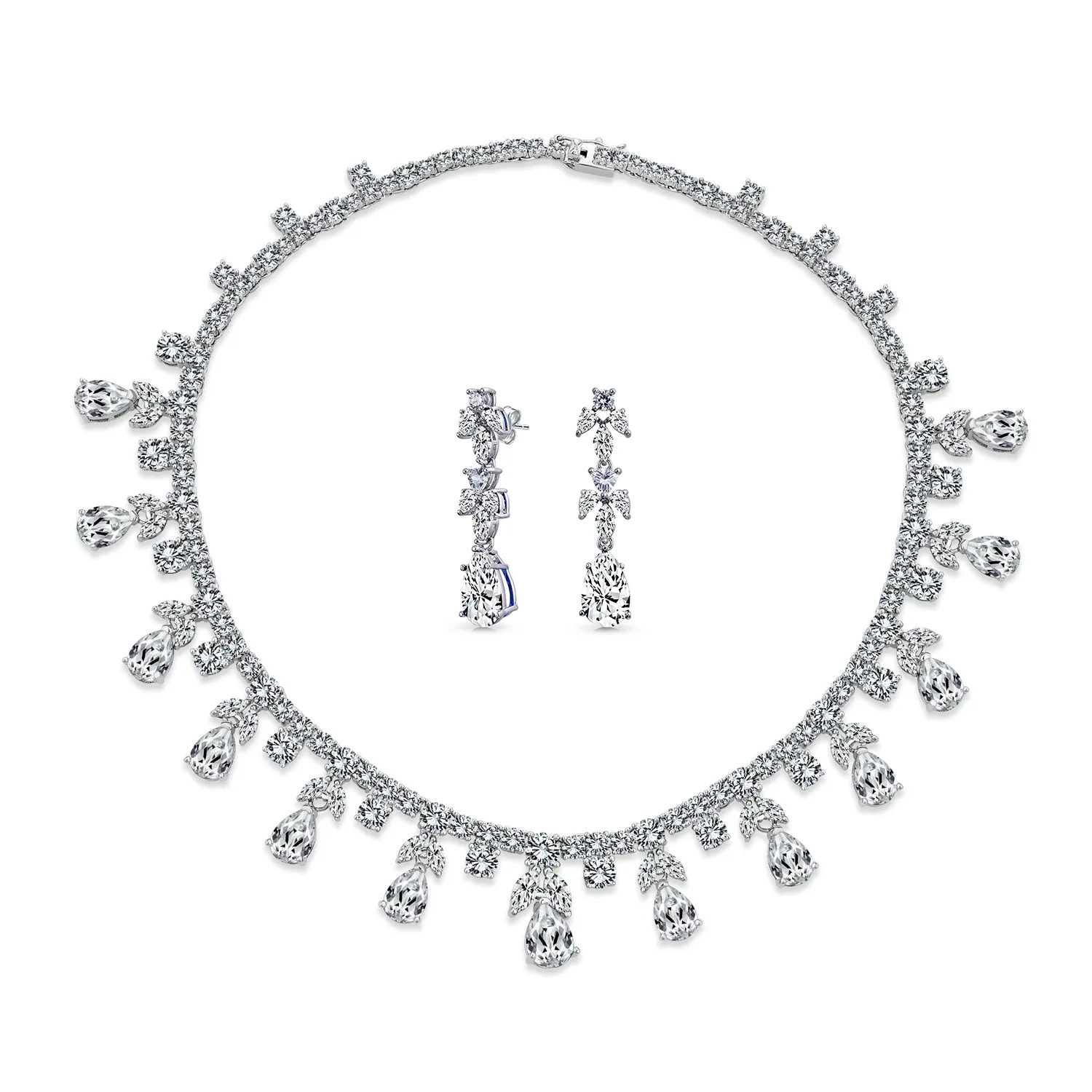 Vintage Teardrop Cubic Zirconia Necklace & Earrings Jewelry Set for Bridal Party