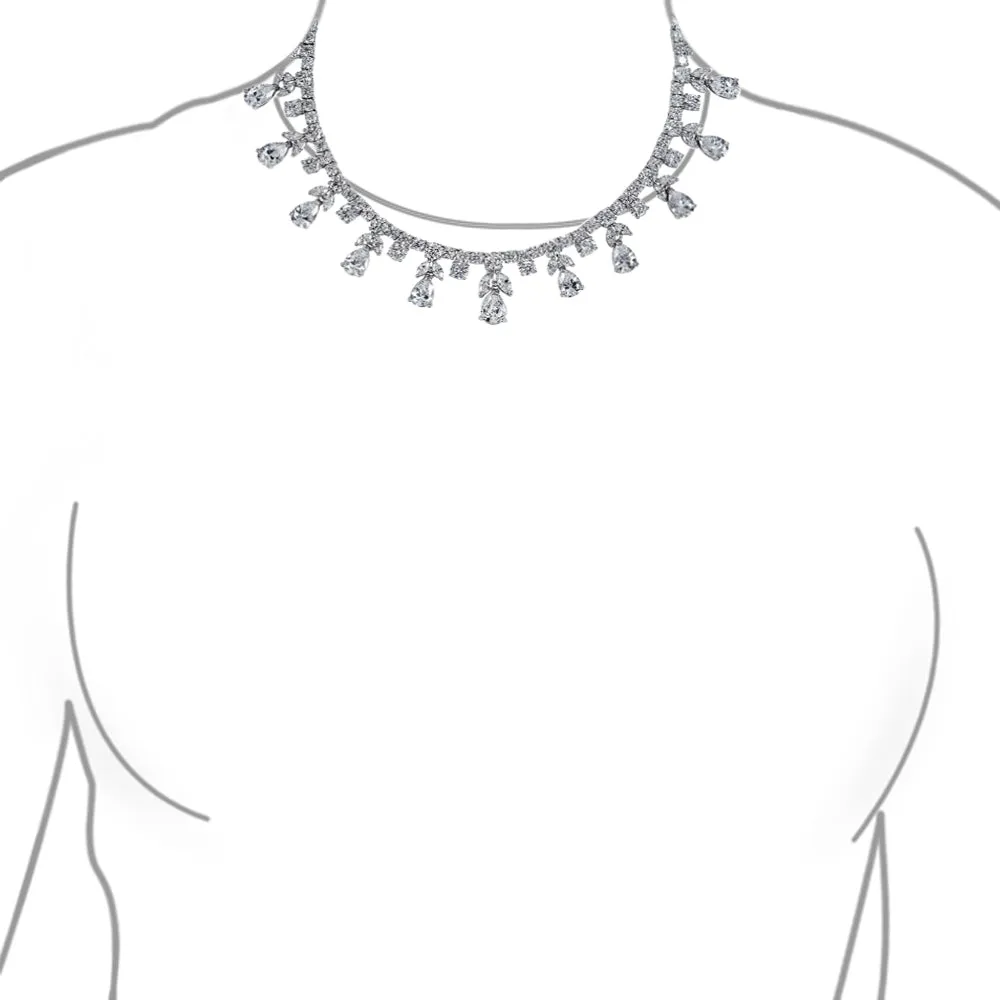 Vintage Teardrop Cubic Zirconia Necklace & Earrings Jewelry Set for Bridal Party