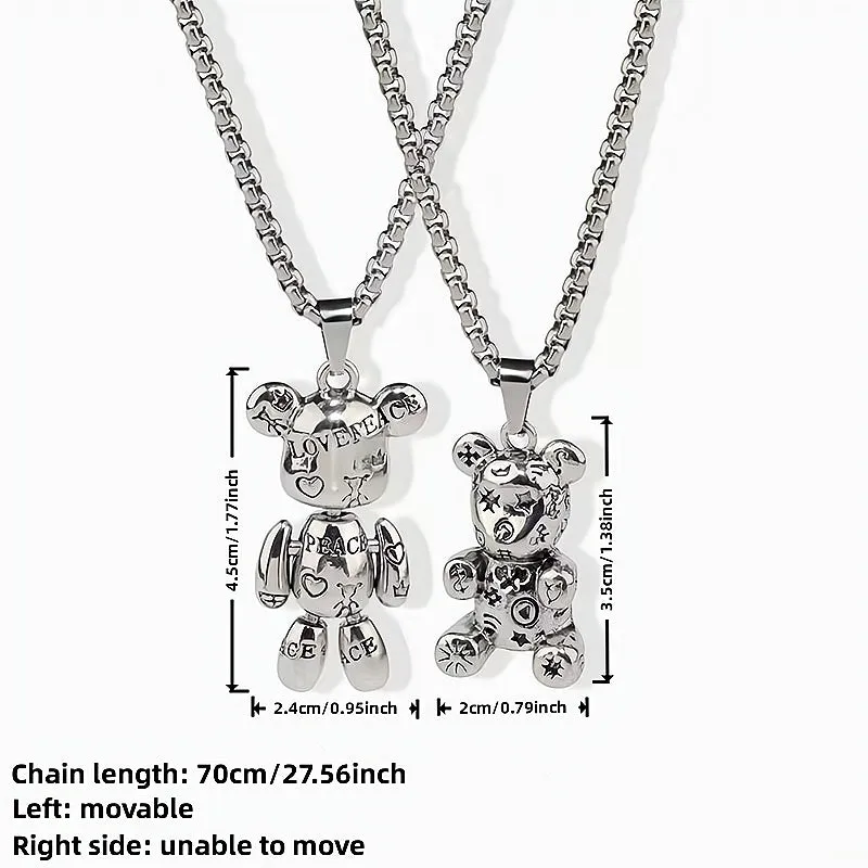 Violent Bear Titanium Steel Necklace Hip Hop Limbs Movable Pendant Charm Love Pr