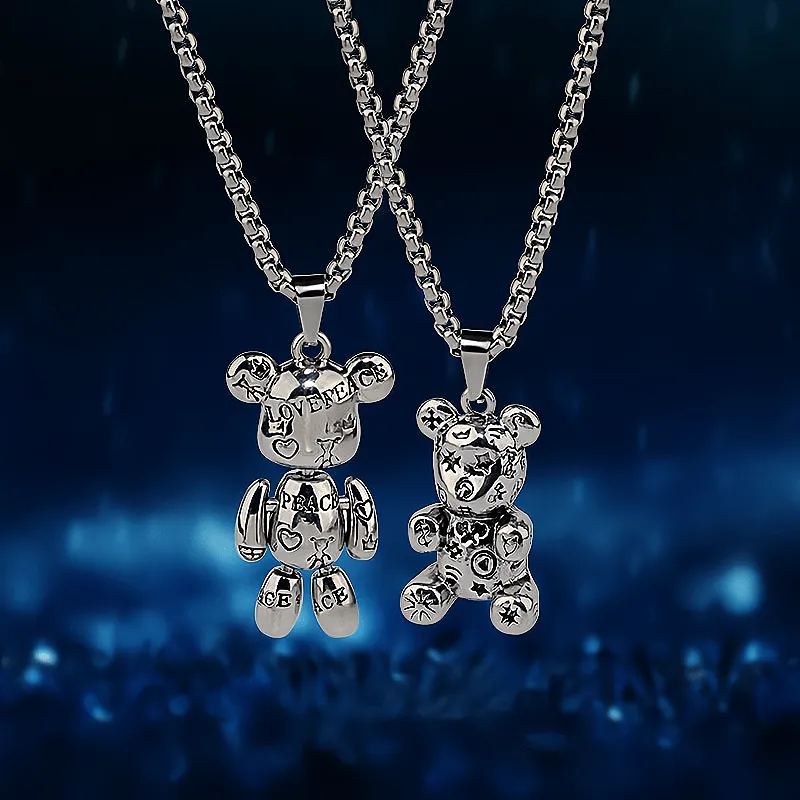 Violent Bear Titanium Steel Necklace Hip Hop Limbs Movable Pendant Charm Love Pr