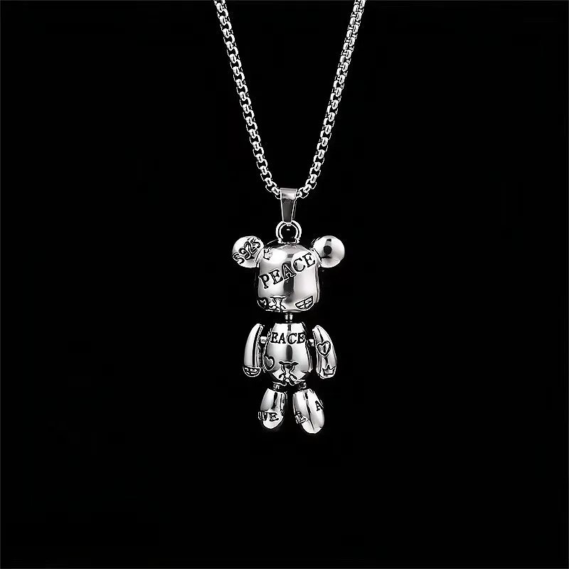 Violent Bear Titanium Steel Necklace Hip Hop Limbs Movable Pendant Charm Love Pr
